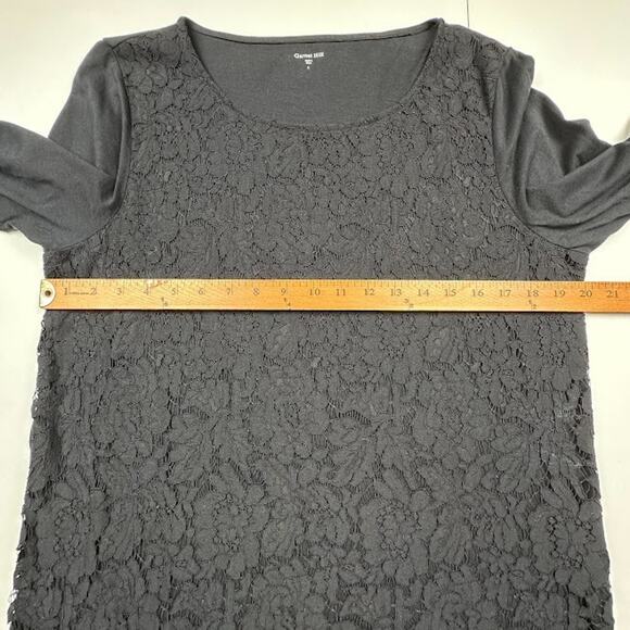 Garnet Hill Top Womens Large Black Lace 3/4 Sleeve Neutral Party Holiday Stretch - Picture 8 of 11